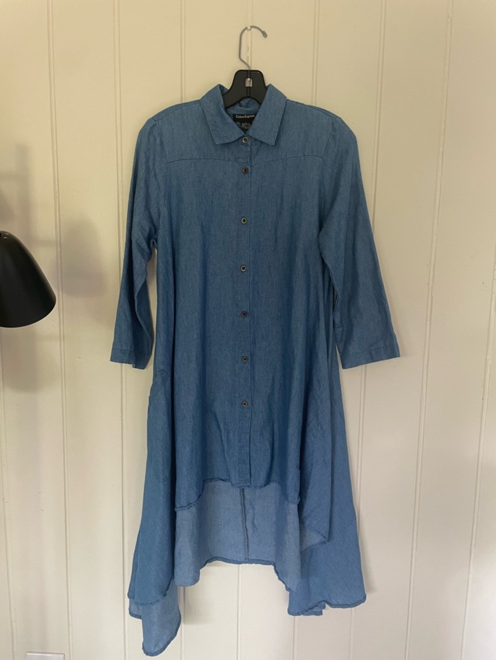 Cotton Express Lightweight Blue Button-Front Shirt Dress